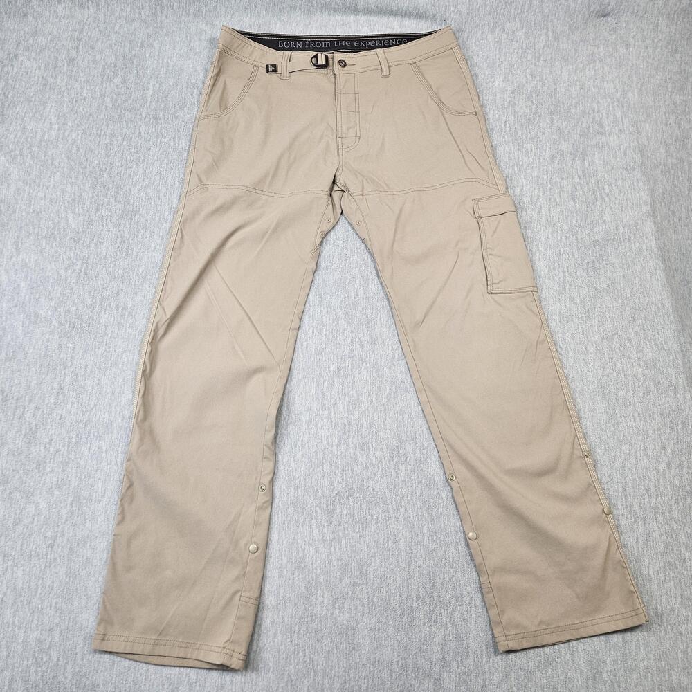 PrAna Pants Mens 35x32 Beige Stretch Zion Cargo Hiking Belted Roll Cuff